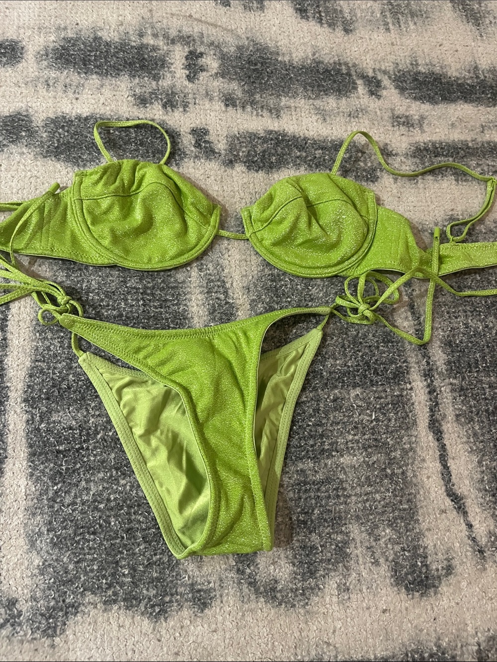 triangl swimwear Lime Green Shimmer Bikini Set in color palm